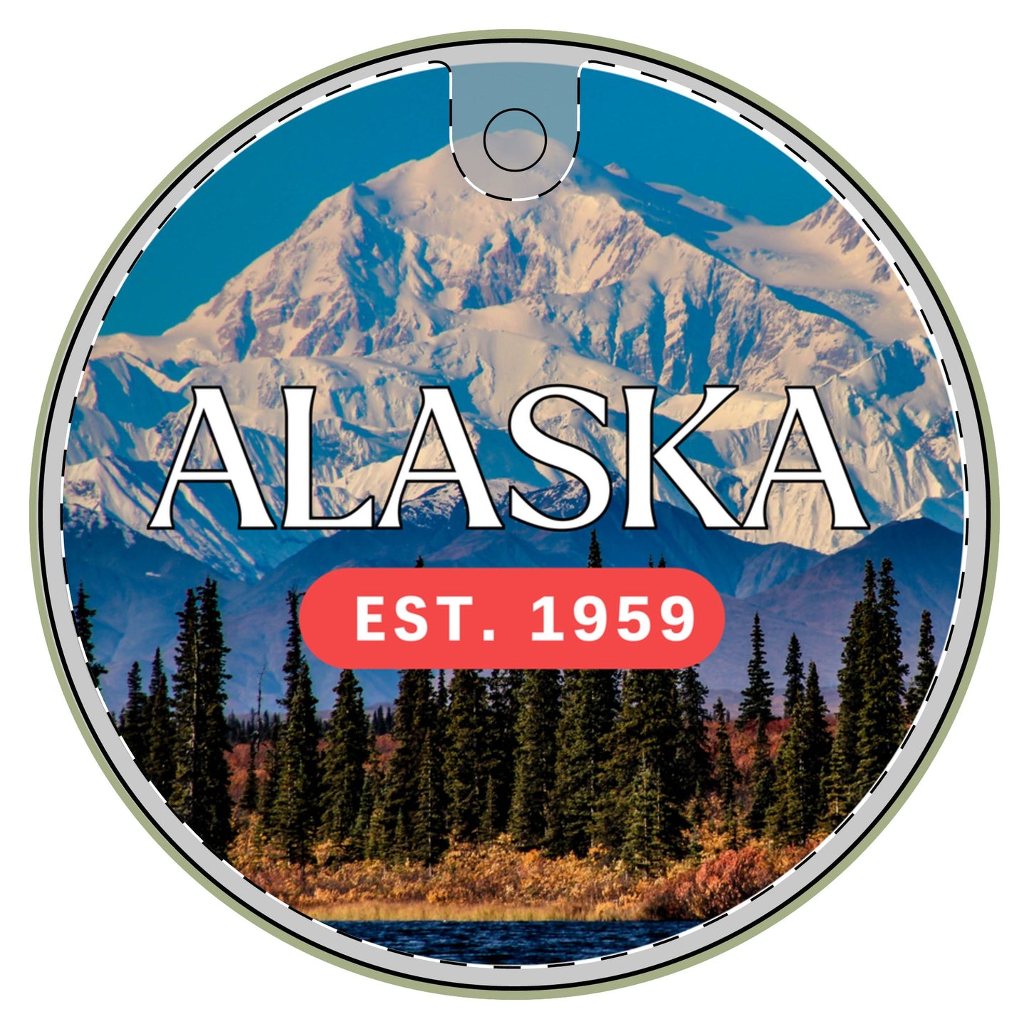 Alaska Souvenir Gift, Circle Ceramic Ornament, Christmas Tree Decoration, Holiday Keepsake, Travel Memento Decor