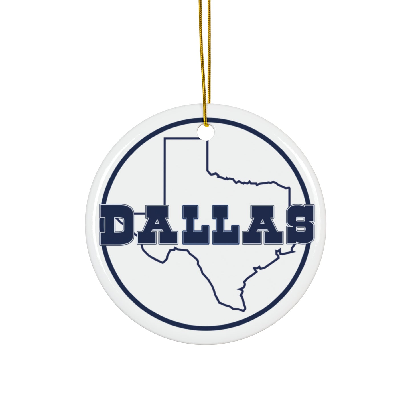 Dallas Texas Circle Holiday Ceramic Ornament Navy Blue