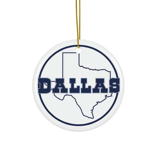 Dallas Texas Circle Holiday Ceramic Ornament Navy Blue