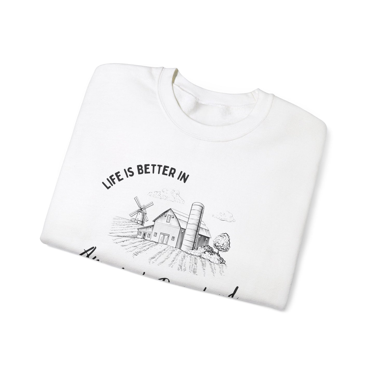 Life is Better in America's Dairyland Wisconsin Farm Sweater Unisex Heavy Blend™ Crewneck Sweatshirt