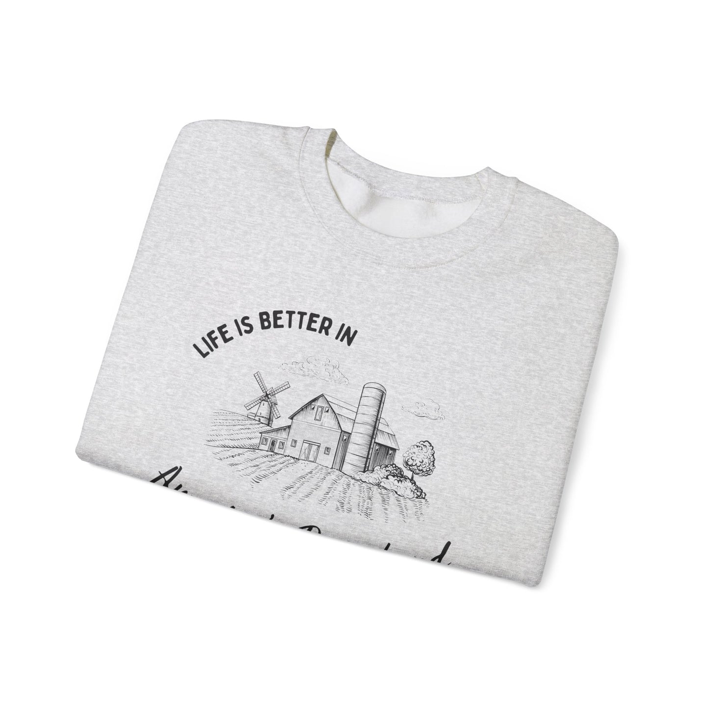 Life is Better in America's Dairyland Wisconsin Farm Sweater Unisex Heavy Blend™ Crewneck Sweatshirt