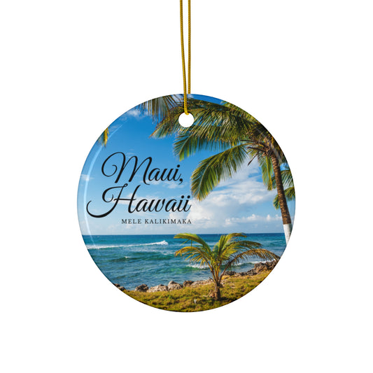 Maui Hawaii Mêle Kalikimaka Christmas Holiday Keepsake Ceramic Circle Ornament