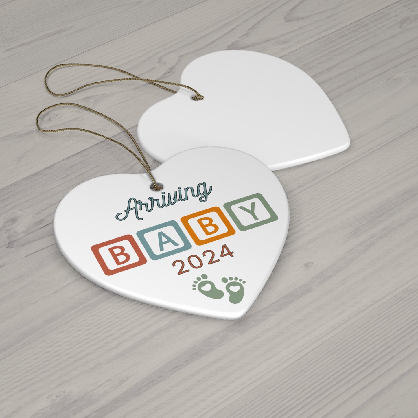 Baby Announcement 2024 Arriving Soon Coming Christmas Holiday Keepsake Ceramic Ornament Heart or Circle