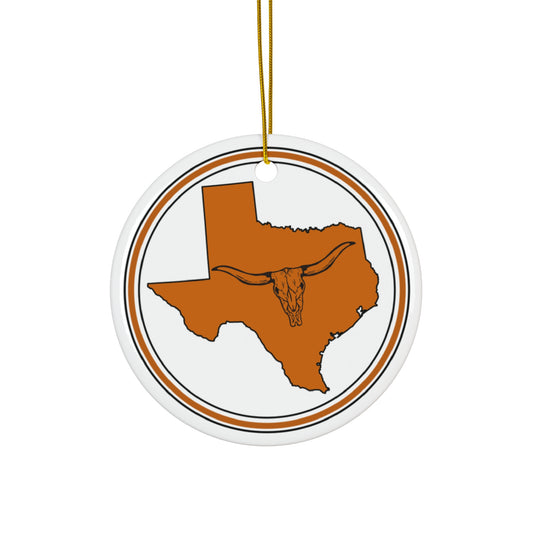 Texas Holiday Circle Ceramic Ornament Burnt Orange