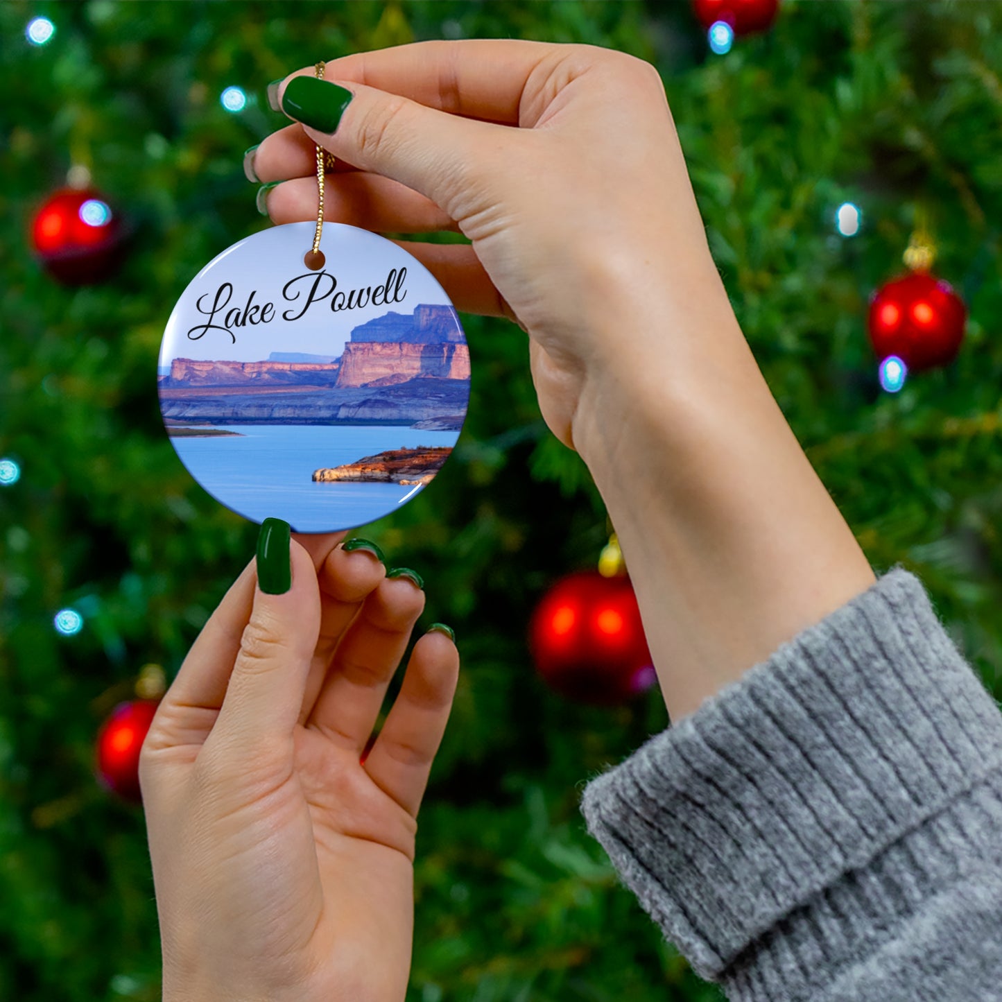 Lake Powell Arizona Utah Christmas Holiday Keepsake Circle Ceramic Ornament
