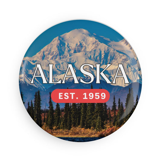 Alaska Souvenir Gift, Round Magnet (1 & 10 pcs), Fridge Decor, Kitchen Magnet, Travel Keepsake, Stocking Stuffer, Button Magnet