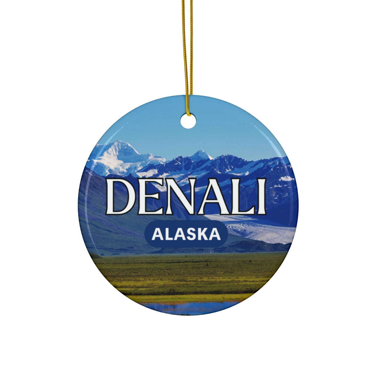 Ceramic Ornament - Denali Alaska, Souvenir Christmas Tree Decoration - Holiday Gift, Handmade Keepsake, Traveler Gift, Unique Home Decor,