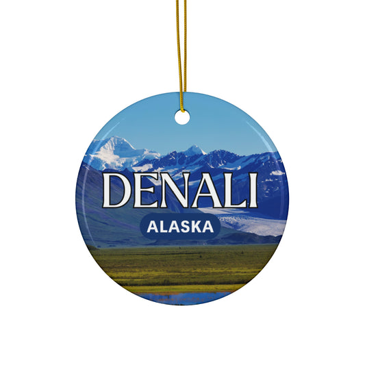 Ceramic Ornament - Denali Alaska, Souvenir Christmas Tree Decoration - Holiday Gift, Handmade Keepsake, Traveler Gift, Unique Home Decor,