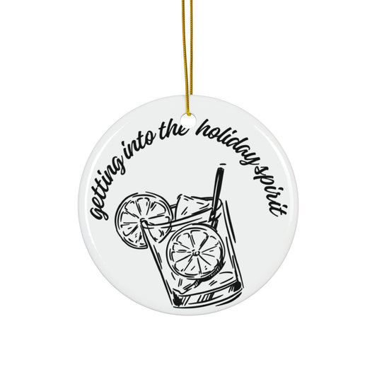 Holiday Spirit Christmas Ceramic Ornament Alcohol Cocktail Fun White Black Circle