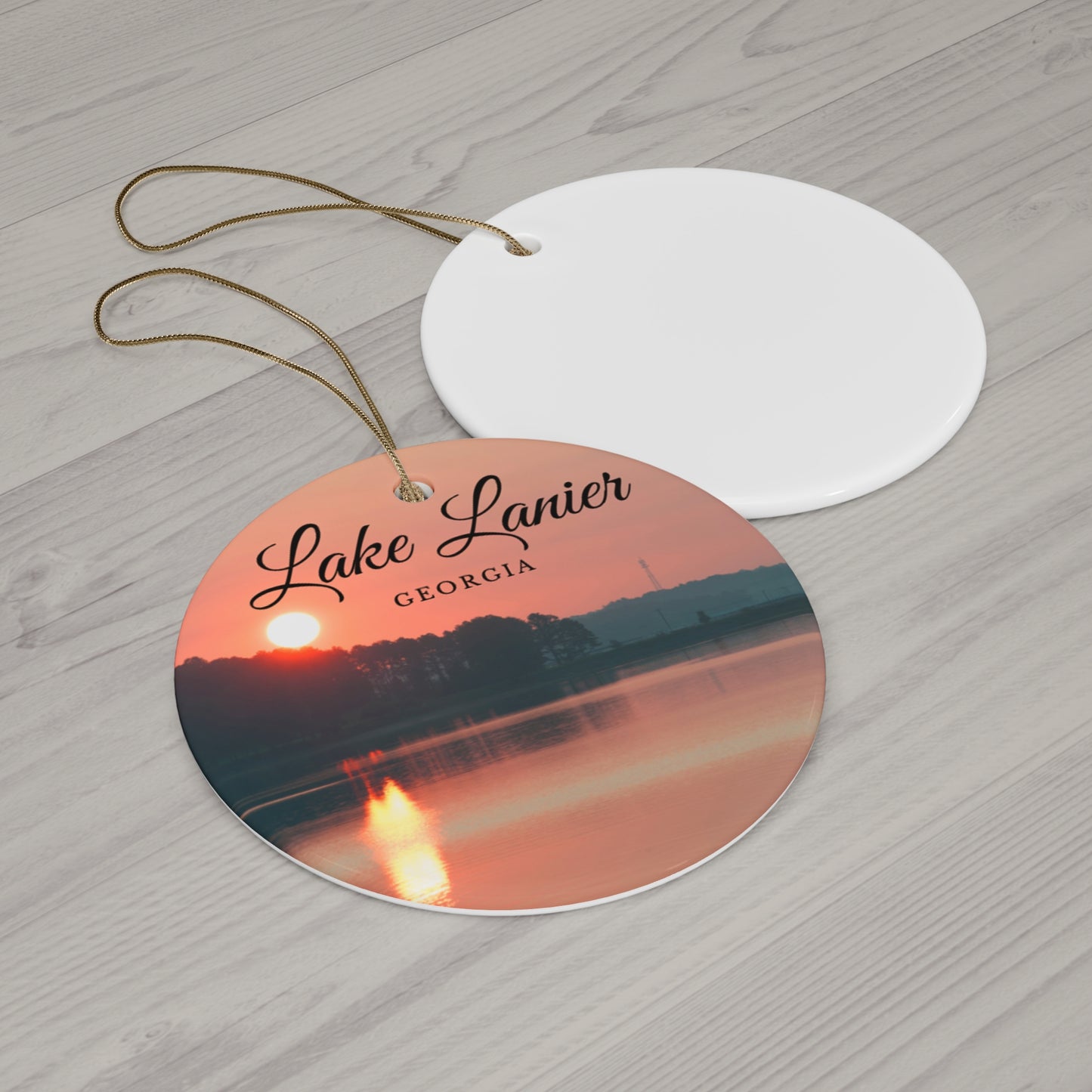 Lake Lanier Georgia Christmas Holiday Circle Ceramic Ornament