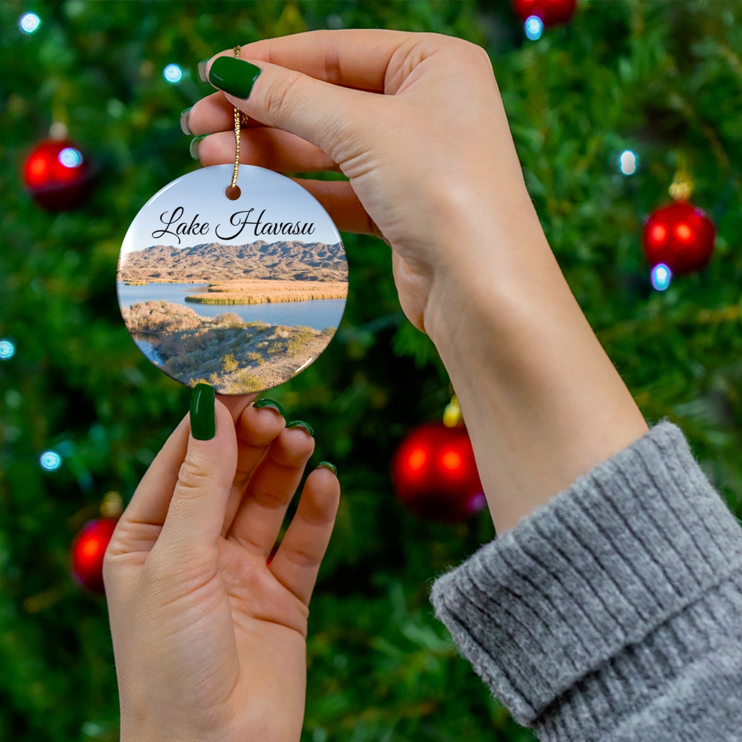 Lake Havasu Arizona California Christmas Holiday Keepsake Circle Ceramic Ornament