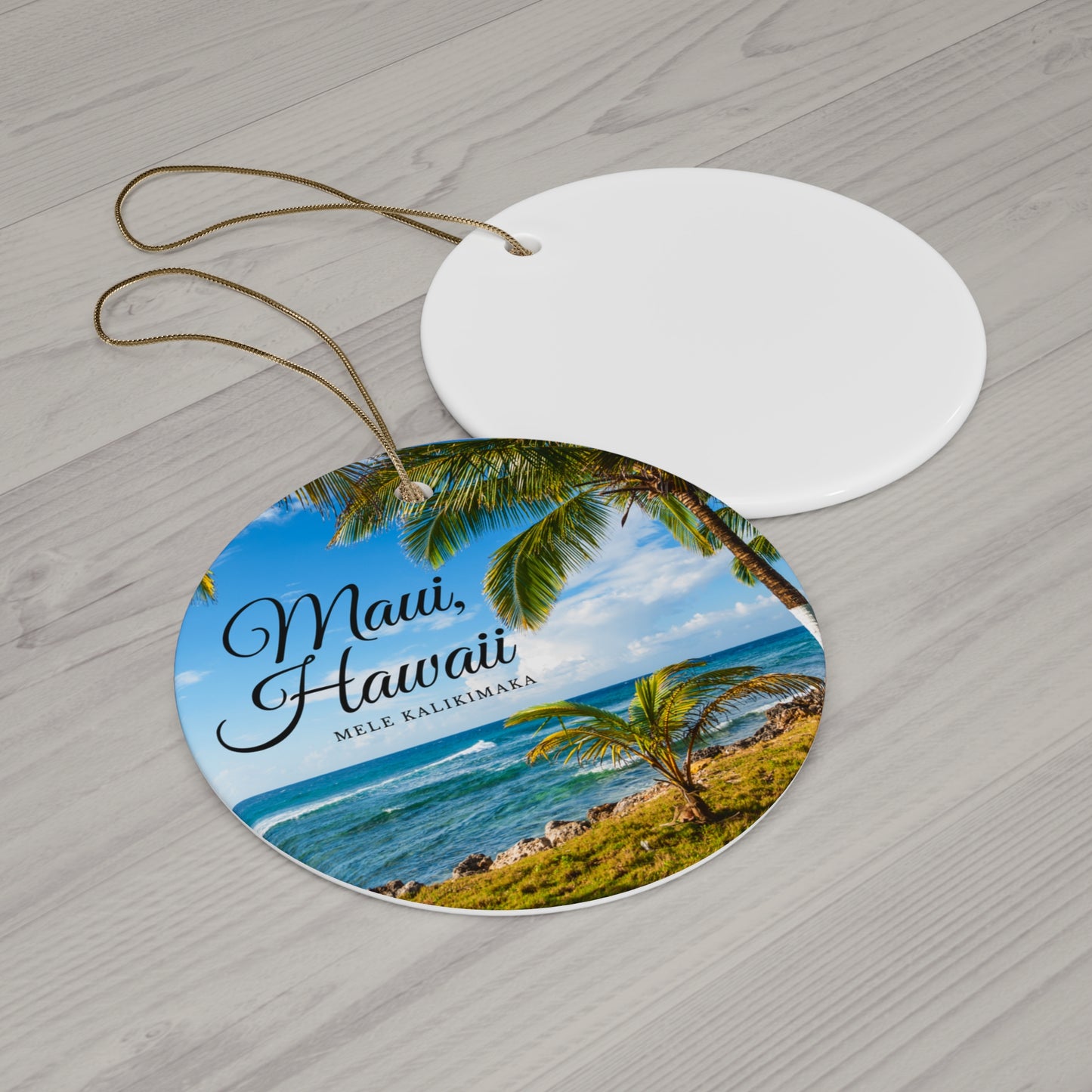 Maui Hawaii Mêle Kalikimaka Christmas Holiday Keepsake Ceramic Circle Ornament