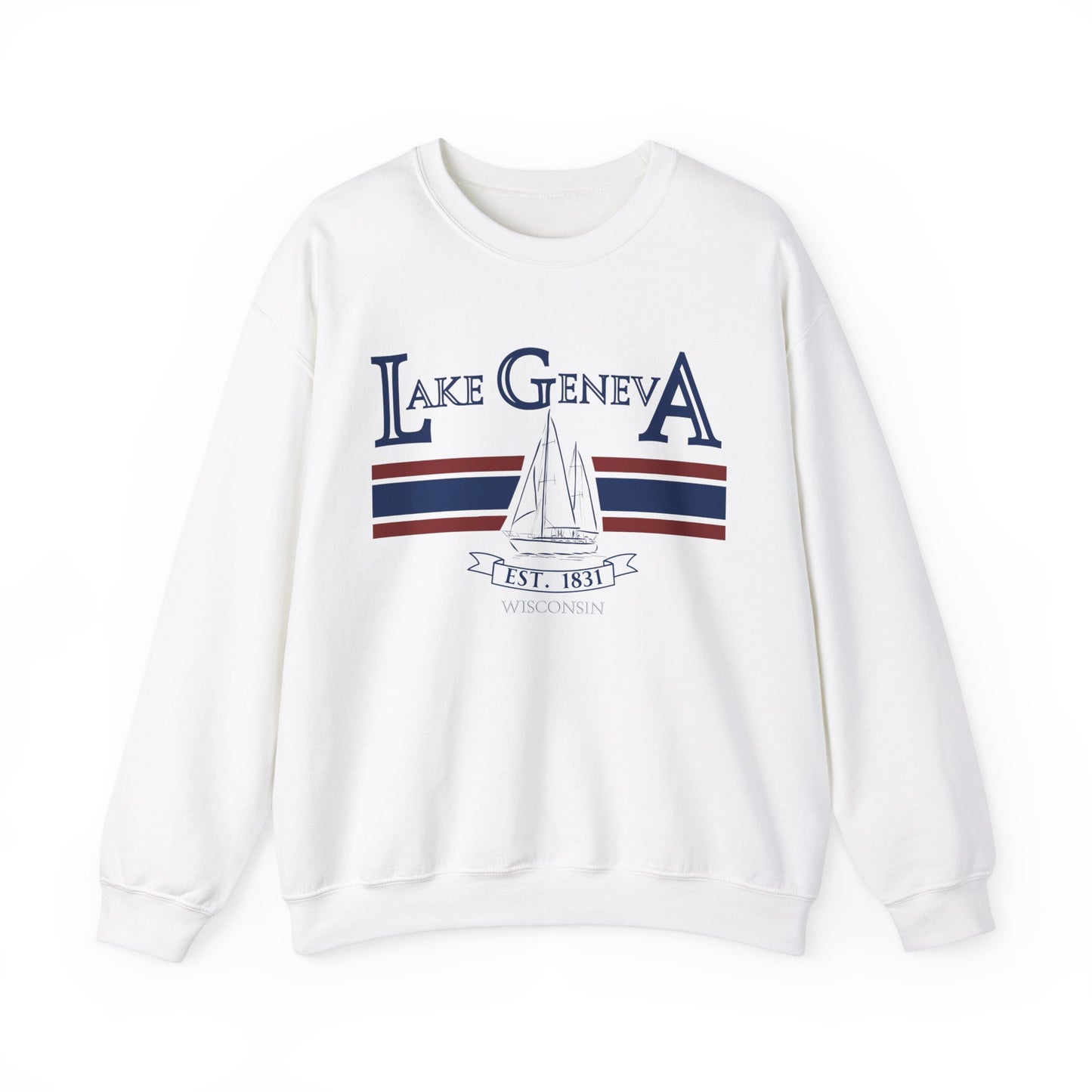 Lake Geneva Wisconsin Sail Boat Sweater Unisex Heavy Blend™ Crewneck Sweatshirt