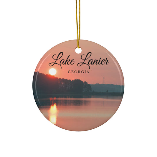 Lake Lanier Georgia Christmas Holiday Circle Ceramic Ornament