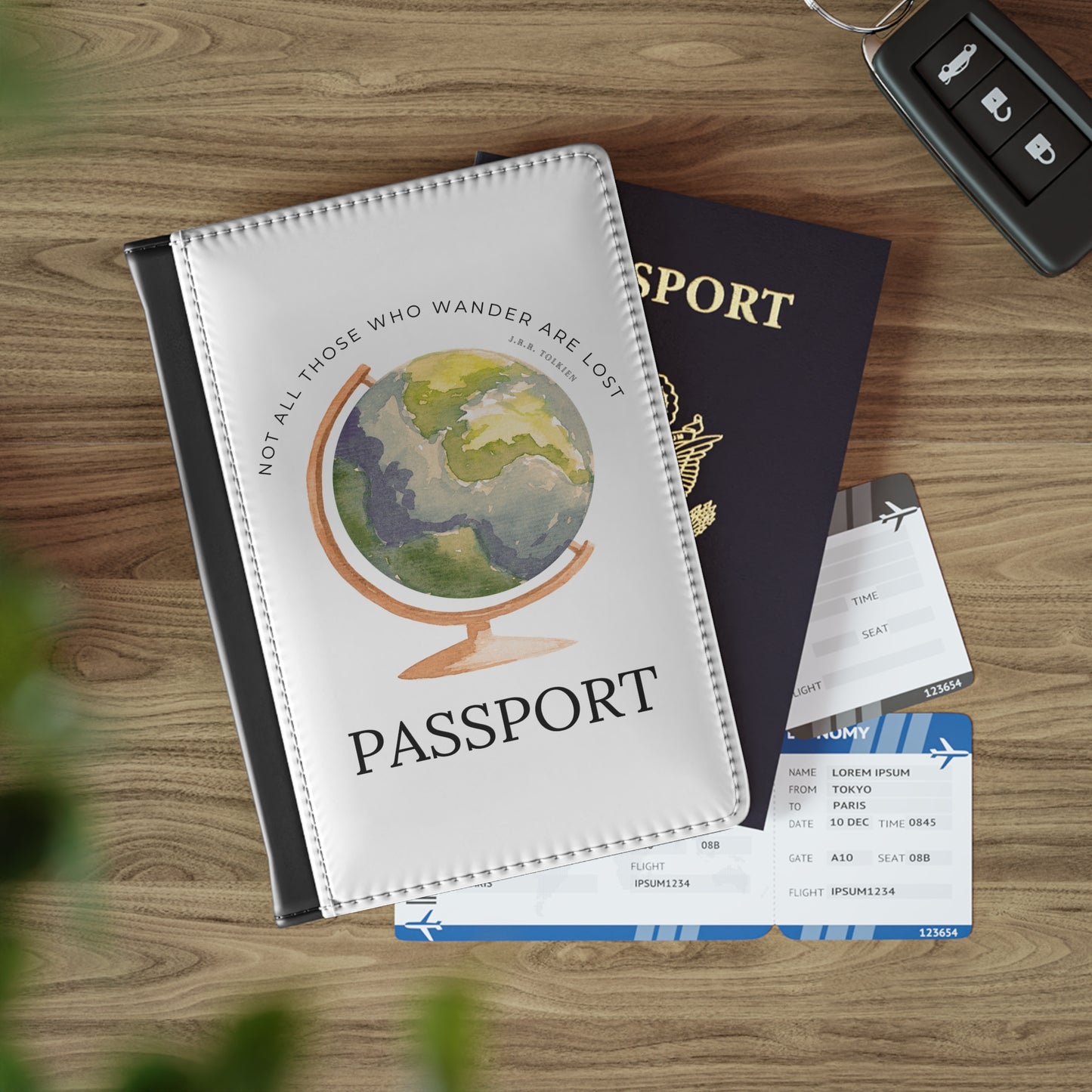 Passport Cover Travel Globe Quote Personalized Faux Leather Luxury Gift Essential Pockets