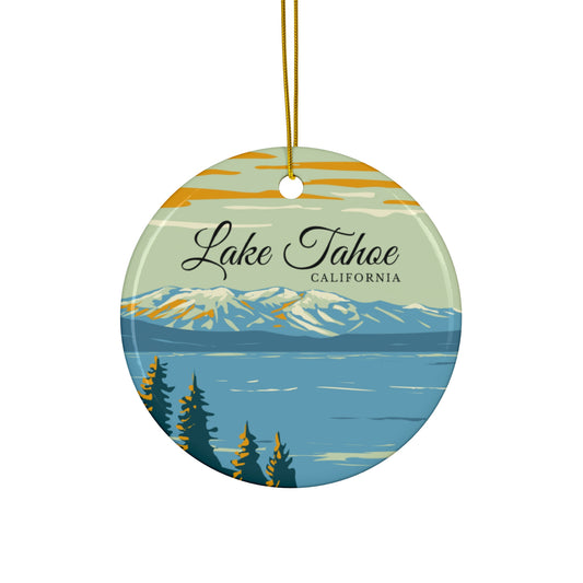 Lake Tahoe California Christmas Holiday Keepsake Ceramic Circle Ornament