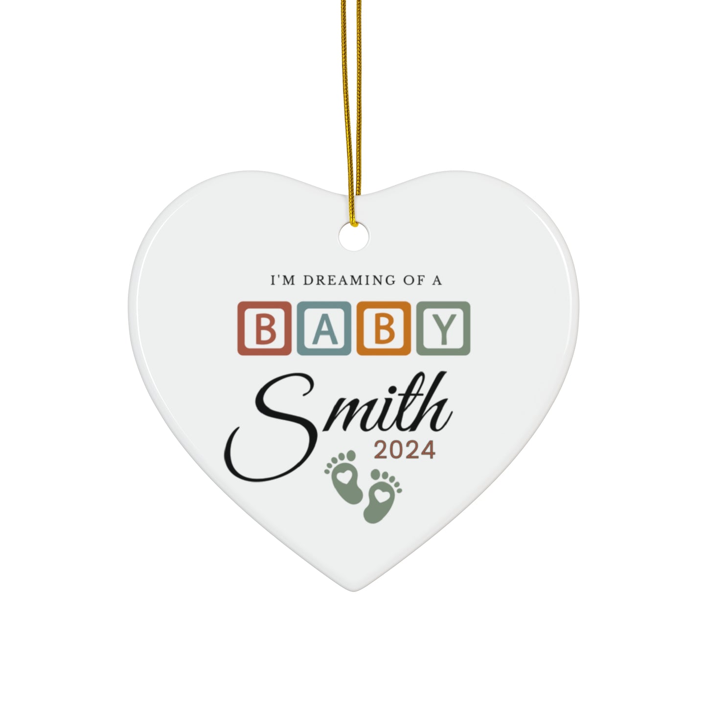 Custom Baby Announcement 2024 Coming Arriving Soon Christmas Holiday Ceramic Ornament 3 shapes - Heart, Circle, Snowflake Customizable
