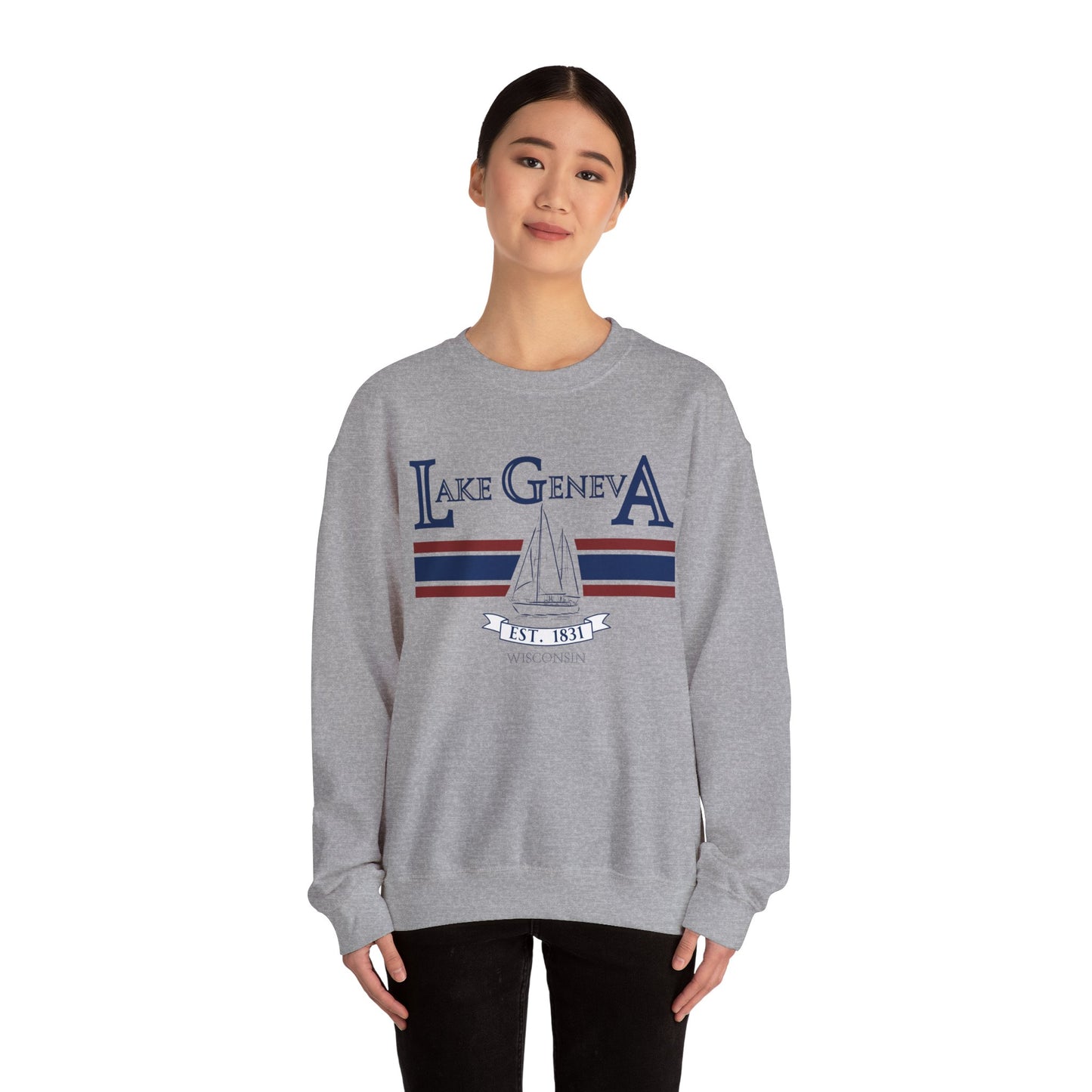 Lake Geneva Wisconsin Sail Boat Sweater Unisex Heavy Blend™ Crewneck Sweatshirt