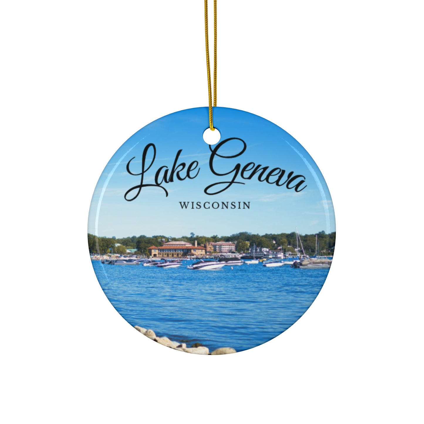 Lake Geneva Wisconsin Christmas Holiday Keepsake Ceramic Ornament