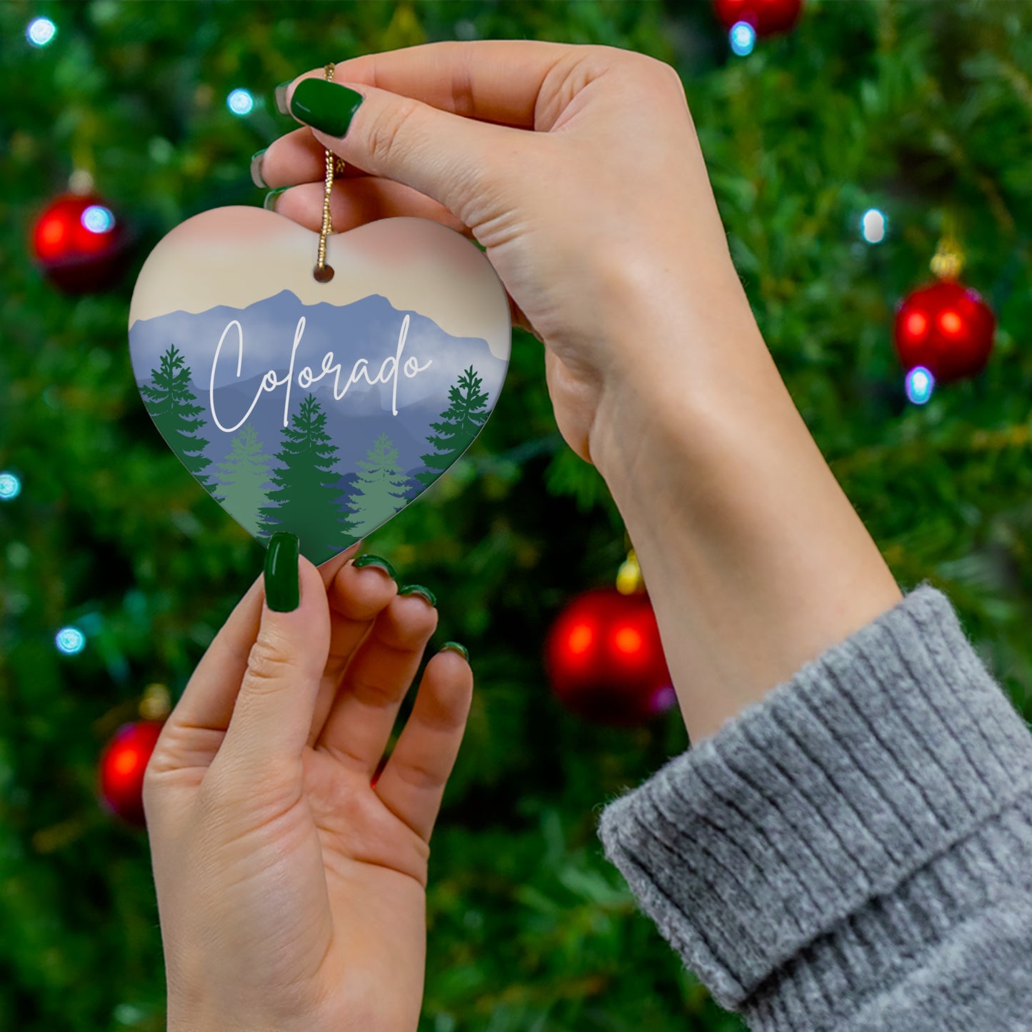 Colorado Christmas Holiday Ceramic Ornament Keepsake, 3 Shape Options