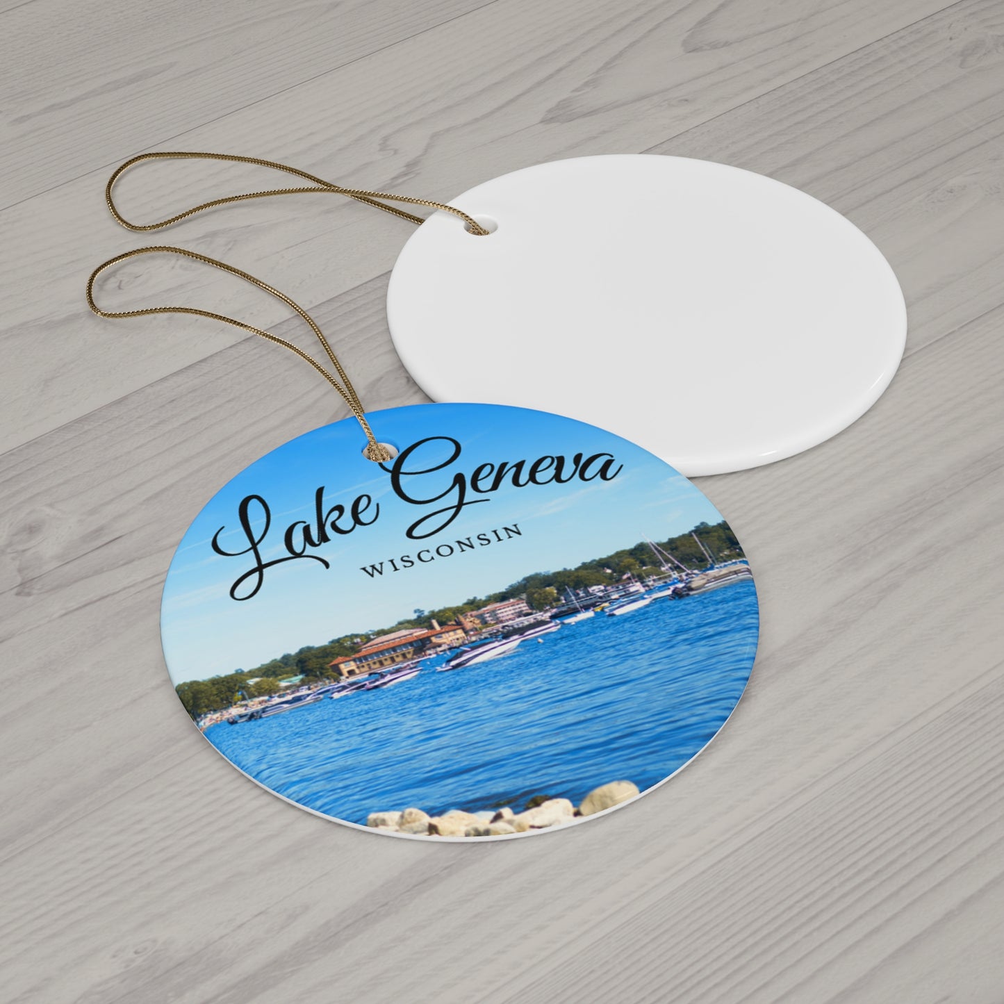 Lake Geneva Wisconsin Christmas Holiday Keepsake Ceramic Ornament