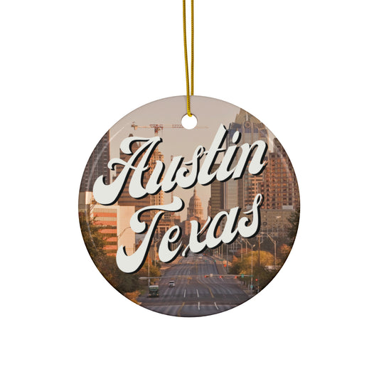 Texas Capital Holiday Decor, Austin Souvenir Gift, State Capital Christmas Ornament, Texas Travel Keepsake, Circle Ceramic Ornament