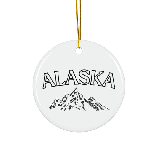 Alaska Souvenir Gift, Alaska Holiday Gift, Circle Ceramic Ornament, Christmas Tree Decoration, Holiday Keepsake, Travel Memento Decor