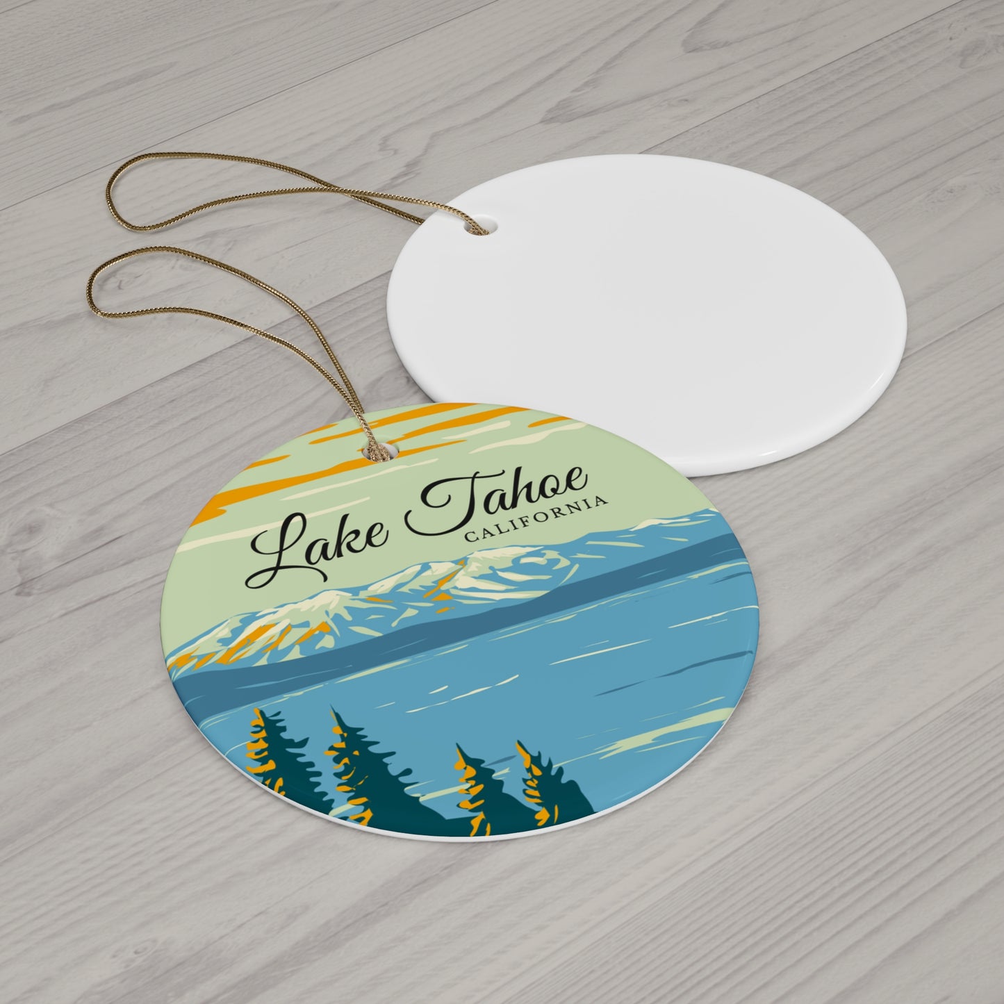 Lake Tahoe California Christmas Holiday Keepsake Ceramic Circle Ornament