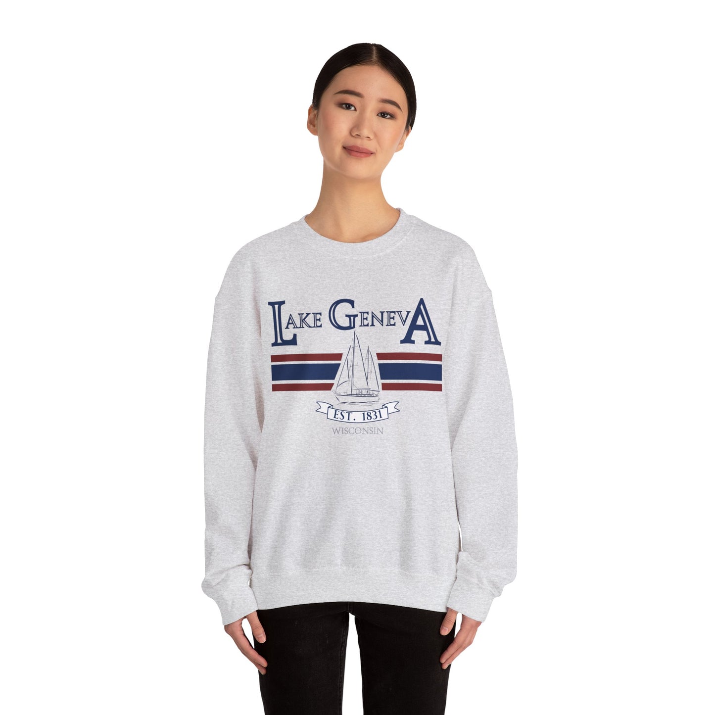 Lake Geneva Wisconsin Sail Boat Sweater Unisex Heavy Blend™ Crewneck Sweatshirt