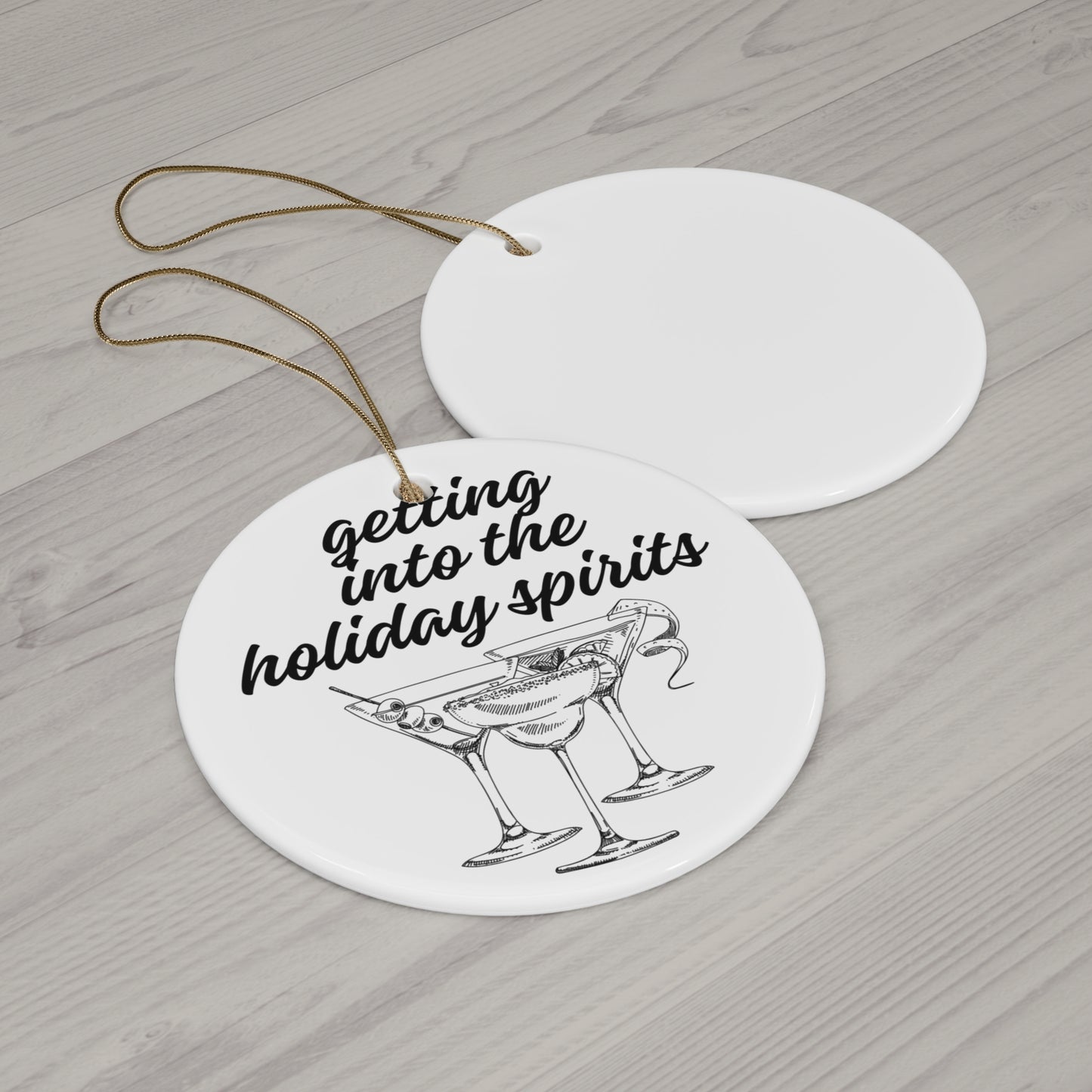 Holiday Spirits Christmas Ornament Alcohol Martini Ceramic White Black Round
