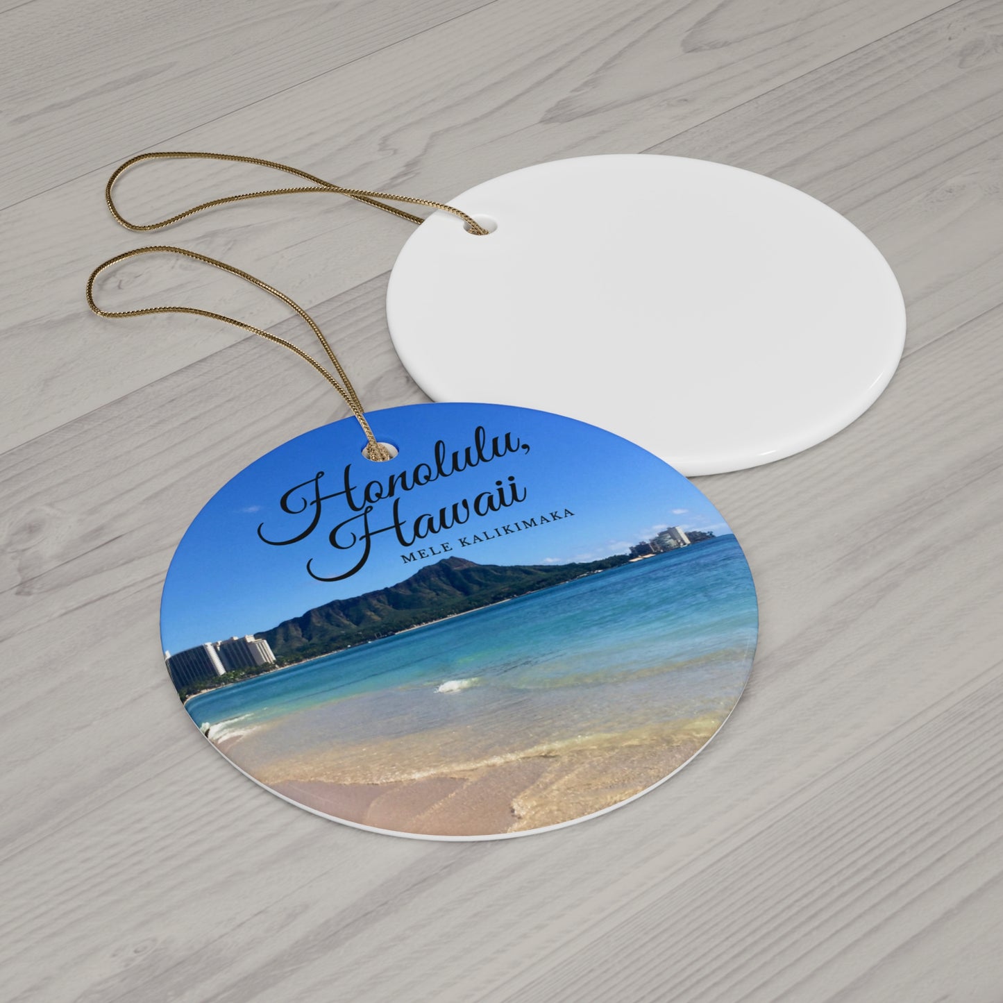 Honolulu Hawaii Mêle Kalikimaka Merry Christmas Holiday Keepsake Circle Ceramic Ornament