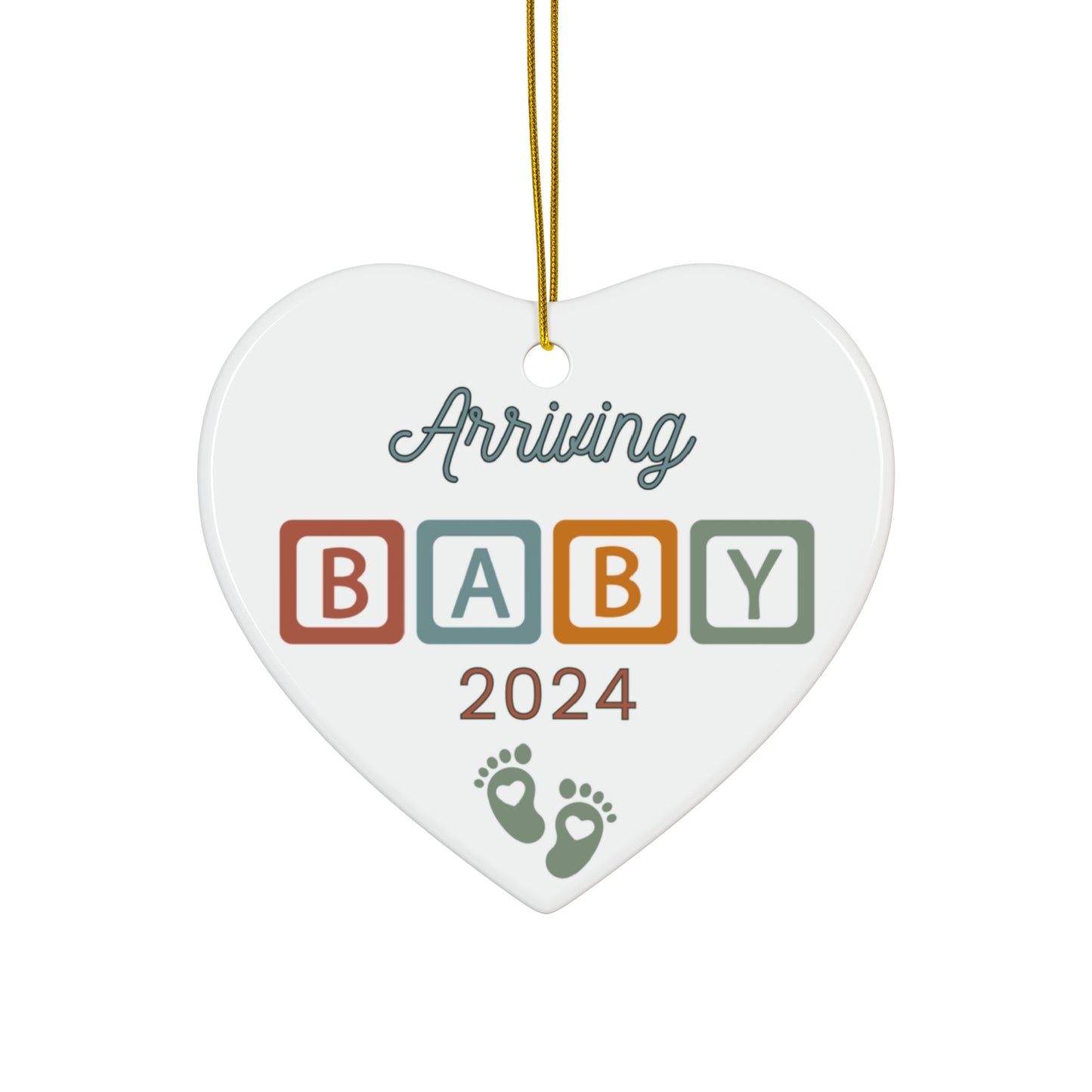 Baby Announcement 2024 Arriving Soon Coming Christmas Holiday Keepsake Ceramic Ornament Heart or Circle
