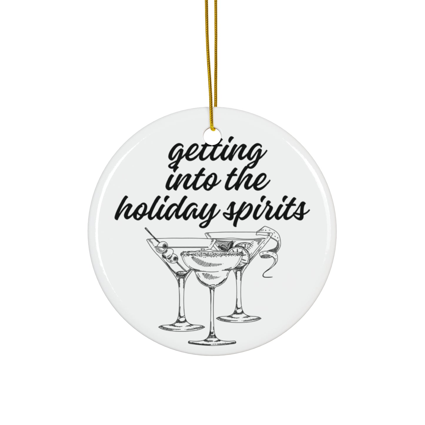 Holiday Spirits Christmas Ornament Alcohol Martini Ceramic White Black Round
