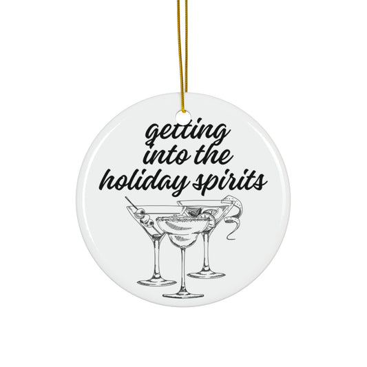 Holiday Spirits Christmas Ornament Alcohol Martini Ceramic White Black Round